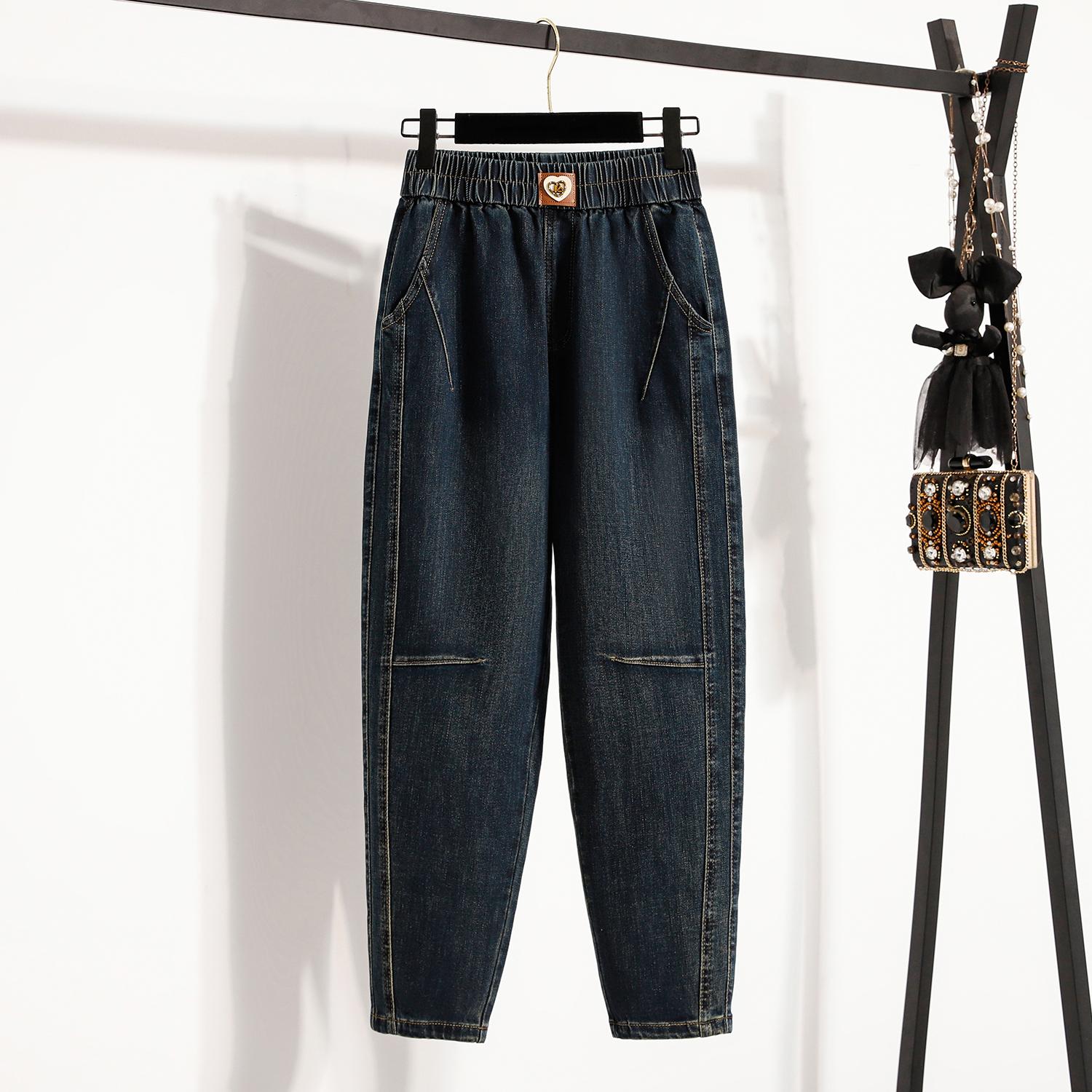 

DIMANAF 2025 Большой размер Осень Женские брюки Харлен Джинсы Брюки Деним Женский Эластичный Синий Оверсайз Мода Новые Брюки 5XL 4XL синий