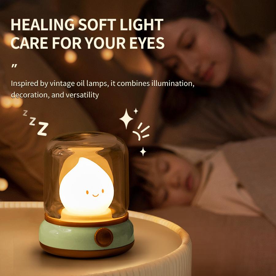 LED Kerosene Night Light Cute Flameless Candle Light with Two Modes USB Rechargeable Dimmable Camping Light For Bedroom Decor