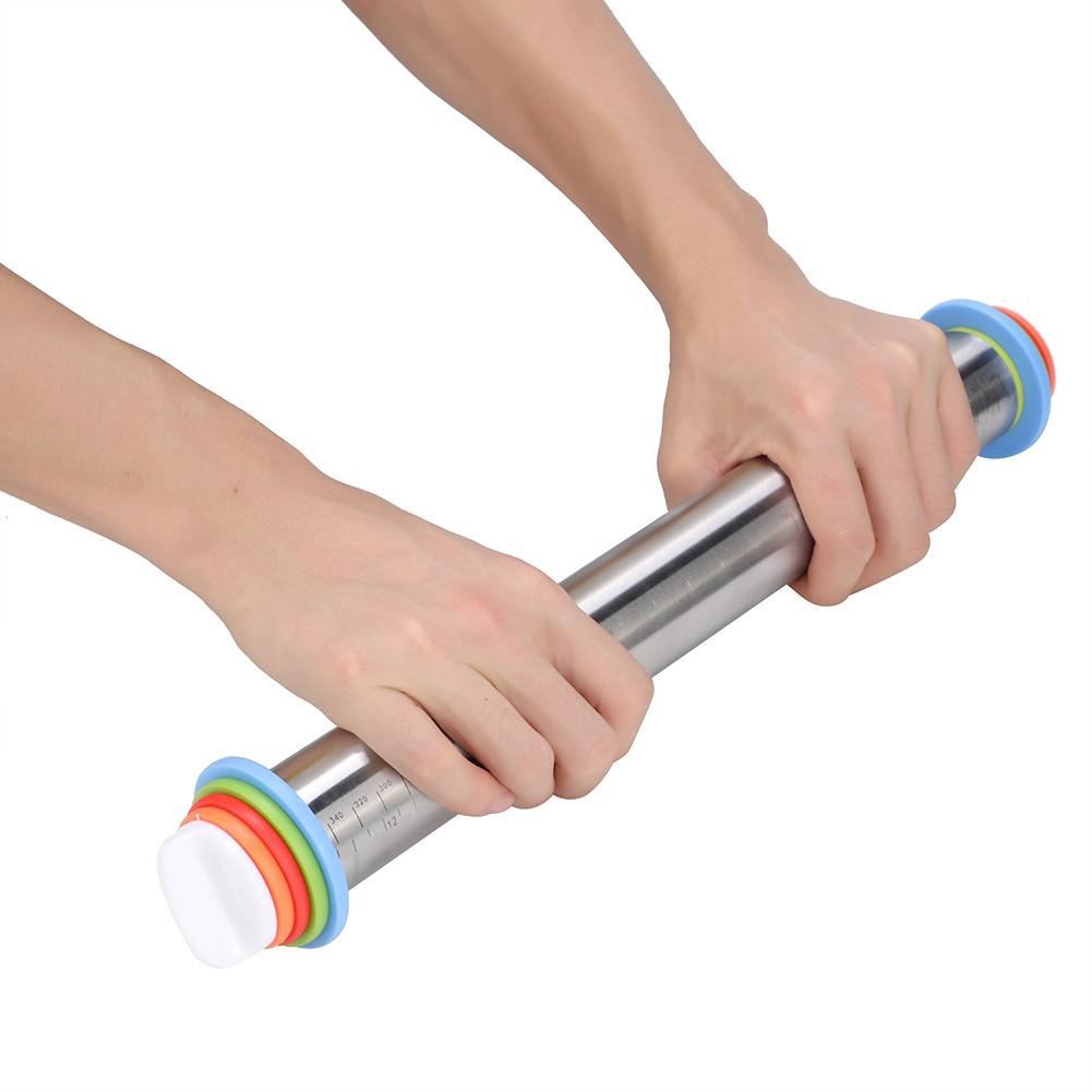 Non-stick Scale Adjustable Stainless Steel Rolling Pin Cake Dough Roller Baking Pastry Bakeware Tool