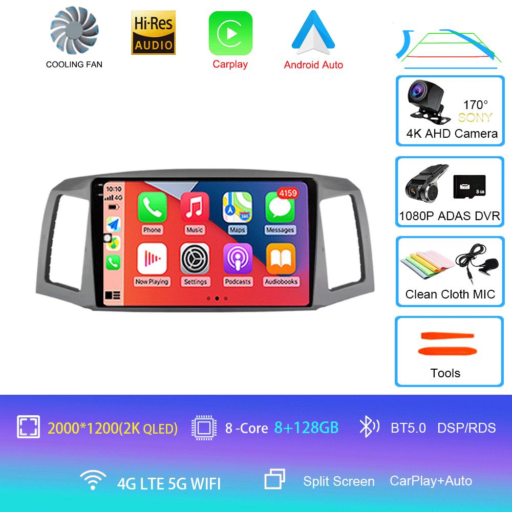 Android 14 Carplay Auto For JEEP Grand Cherokee WK 2004 2005 2006 2007 Multimedia Car Radio Navigation Player Video WIFI+4G DSP