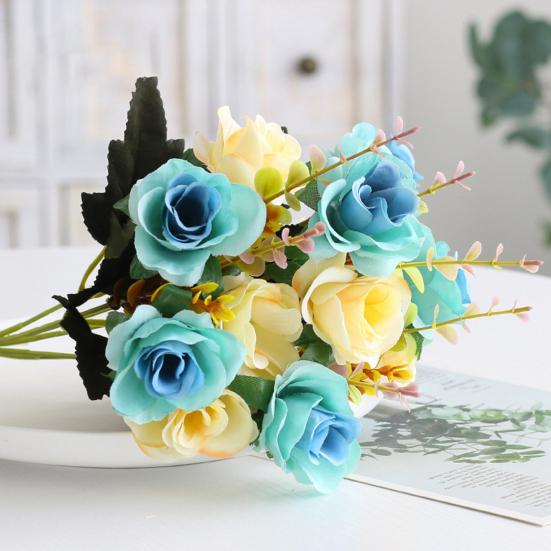 6 Forks 12 Heads Simulated Roses Bright Colors Realistic Appearance Artificial Flowers Photo Props Home Decor