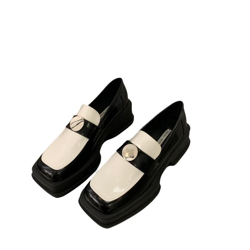Thick-soled Black Square Head British Style Small Leather Shoes Women's Shoes Spring 2025 Retro Loafers Design Sense Single Shoes