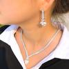 CMM Elegant Dangle Drop White Cubic Zirconia Women Party Necklace Earrings Artificial Pearl Jewelry Set