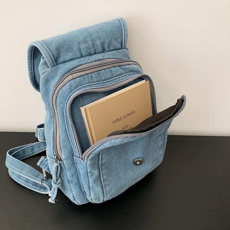 Vintage Solid Color Denim Backpack Large Capacity Multifunctional Chest Bag
