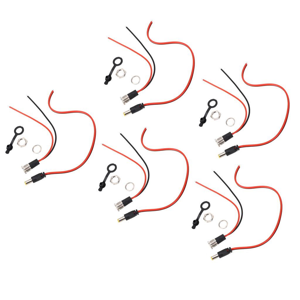5 Sets 5.5x2.1mm 10A Power Jack Cord Socket Threaded Female Mount Connector Wire Adapter with Waterp