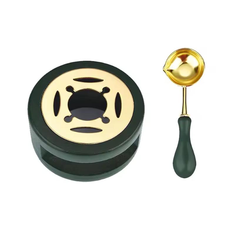 1set Lacquer Seal Furnace With Spoon Hollowed Out Circle Metal Sheet Wood for Melting Wax Seal Beads Or Sealing Wax Sticks SB002