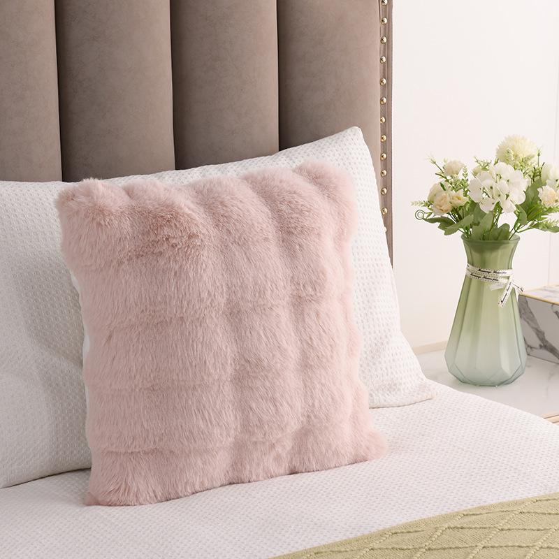 Solid Color Faux Rabbit Fur Plush Cushion: Dual-Use Back Cushion for Sofa, Bedroom Bay Window, or Bedside with Bubble Fleece