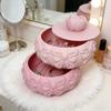 Jewelry Storage Box PLA Plastic Double-Layer Stackable Design Soft Pink Jewelry Holder with Bow Pattern Portable Jewelry Organizer Gift