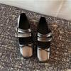 Flats for Women's Summer Bow Square Toe Straight Buckle Mary Jane Leather Shoes Womens Flat Bottom Shallow Mouth Pumps for Women