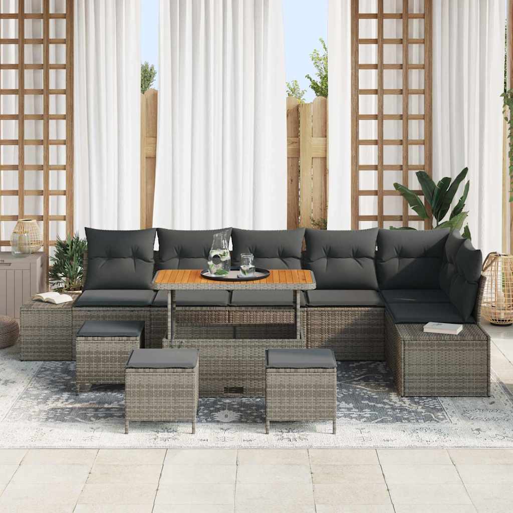 Garden Sofa Set with Cushions 10 Pcs Grey Poly Rattan
