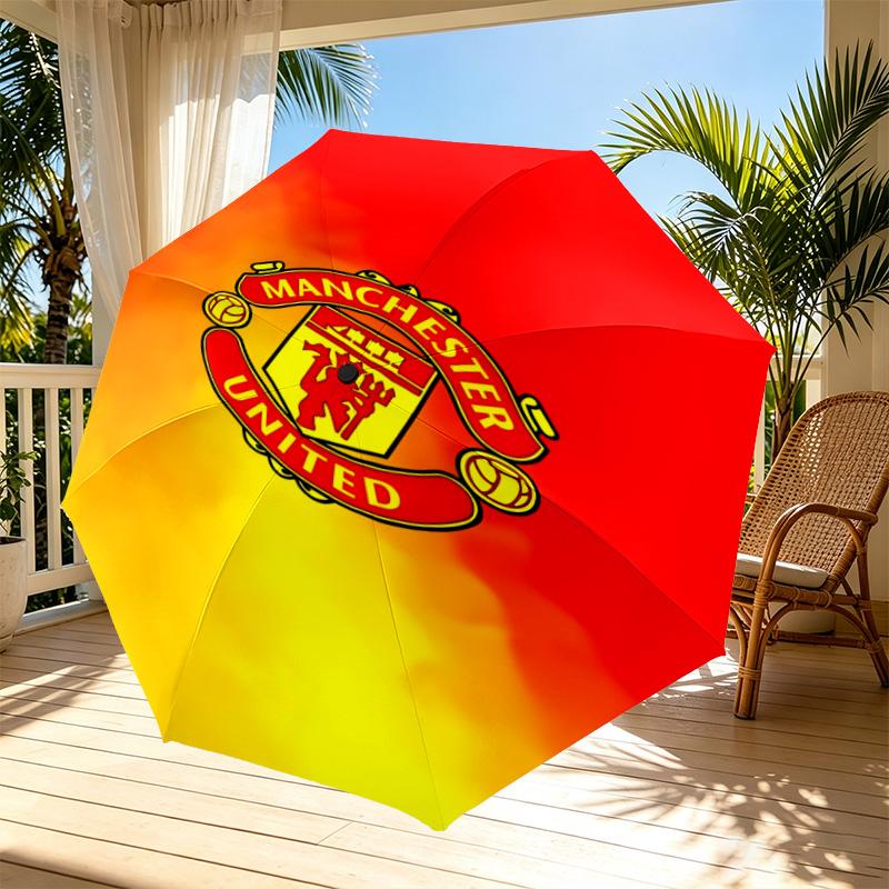 Paraguas de Apertura y Cierre Automático con Estampado del Manchester United F.C., Paraguas Plegable Portátil, para Viajes al Aire Libre, Viajes de Negocios, Viajes de Camping, Regalo de Cumpleaños Ideal