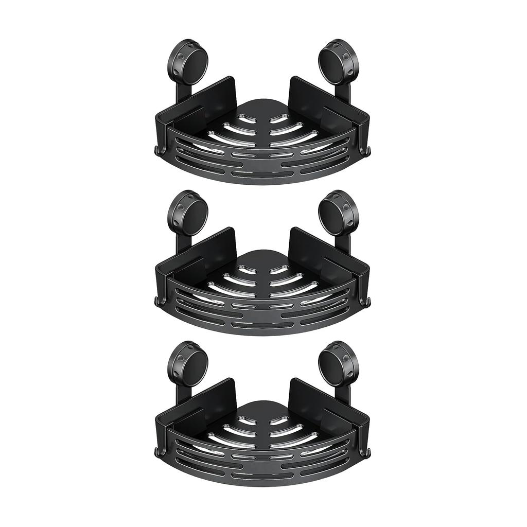 Corner Suction Cup Shower Caddy with Hooks No Drilling Removable Bathroom and Kitchen Storage Organizer for Bathrooms Storage