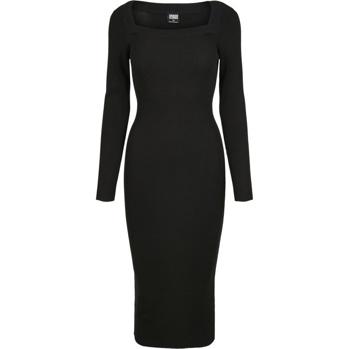 Robe longue femme - Urban Classics - Knit - Noir - Col roulé - Manches évasées