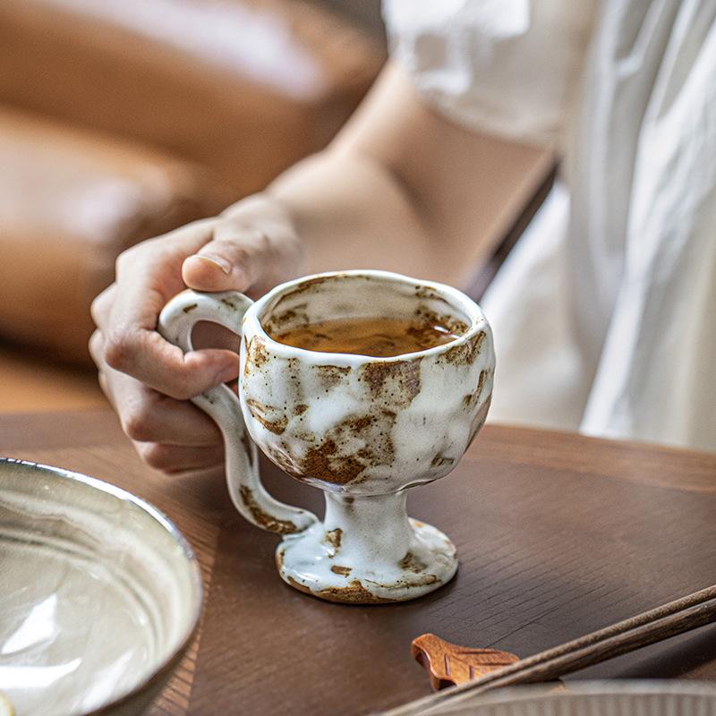 Coarse Pottery Brush Pattern Tall Dessert Cup Bizarre Coffee Cup Retro Creative Qixi Festival Souvenir