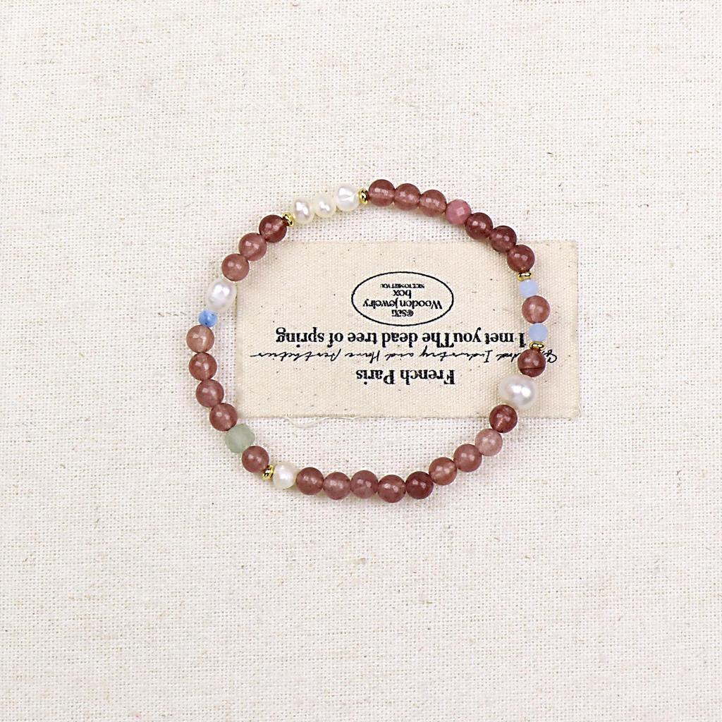 Bracelet Exquis pour Femmes en Quartz Fraise Naturel, Citrine, Aigue-marine et Perle - Design Luxueux, Unique et Polyvalent.