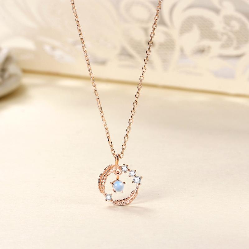 

Перо, которое вы сопровождаете, натуральное ожерелье из лунного камня для девушки, высокая чувствительность, цепочка на ключицу, женщина