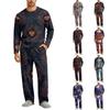 Men's Halloween Pajama Set Long Sleeve Long Pants with Crotch Buttons and Elastic Drawstring Waist