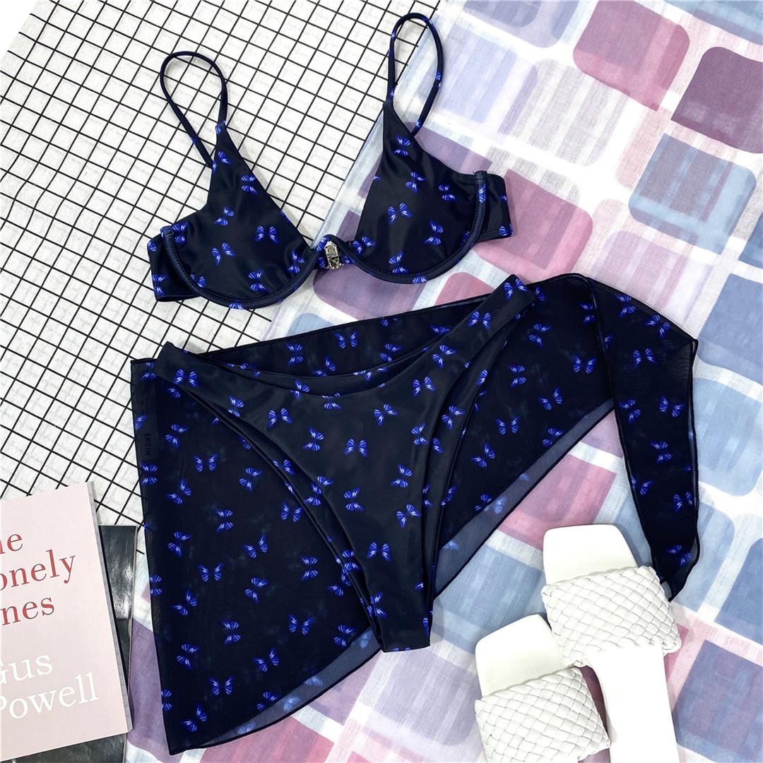 

мода бабочка V-образный косточки бикини женский купальник женский купальник из трех частей бикини комплект саронг купальный костюм купальный костюм плавание S чёрный