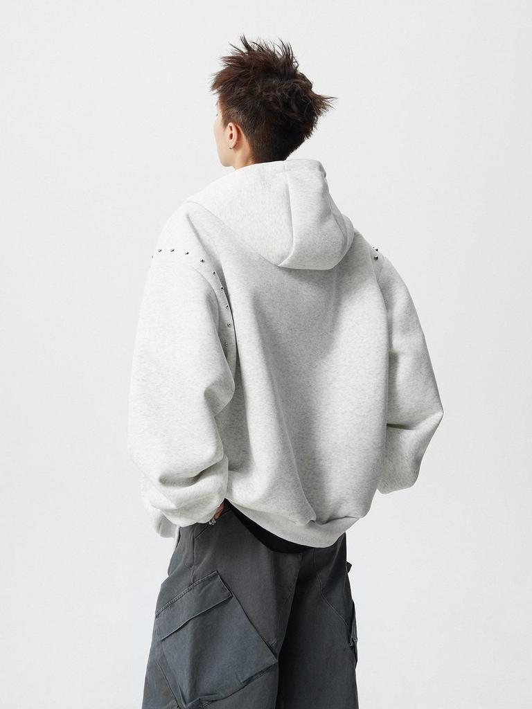 Unisex Pánský/Dámský Těžký Mikinový Svetr s Nýty - Podzim/Zima 2025 Trendy Volná Bunda