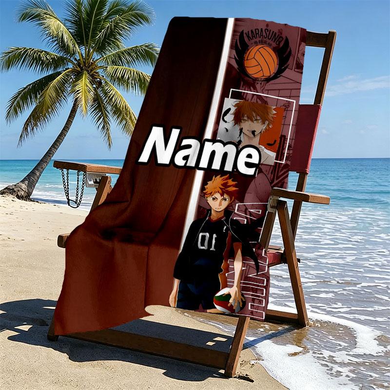 Custom Name Personalized Haikyu Print Beach Towel, for Trip Camping Beach Party Home Decor, Birthday Gift for Family & Friends