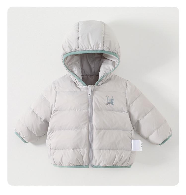 Baby Cartoon Hooded Down Jacket - Warm Autumn/Winter Long-Sleeved Zipper Shirt for Boys' Outdoor Wear