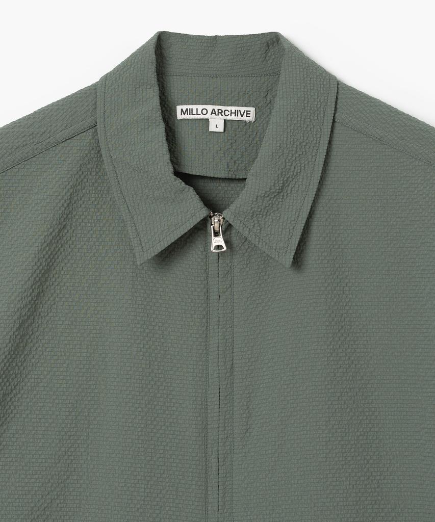 MILLO ARCHIVE Seersucker Zip-Up Half Shirt [Shadow Green]