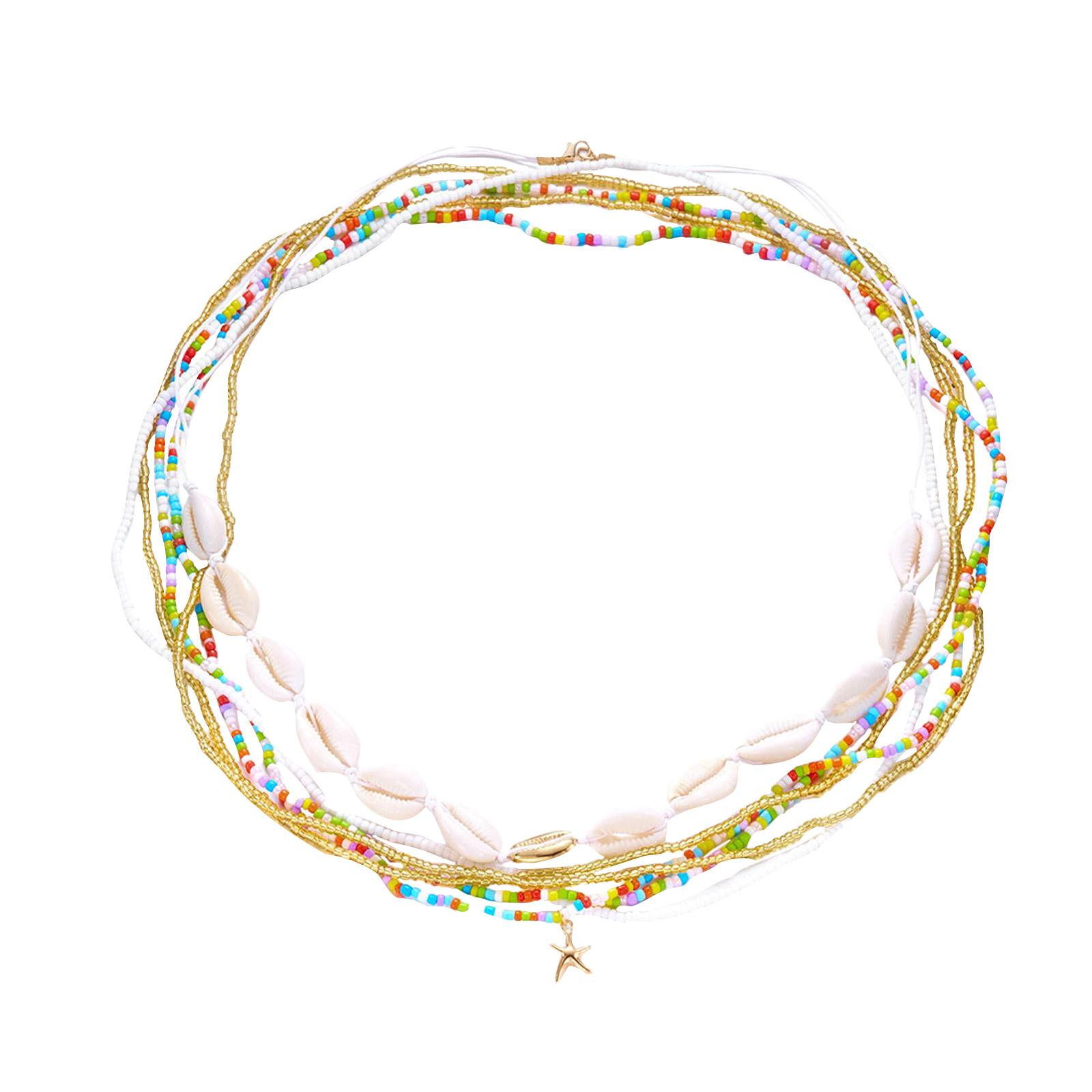 

Bohemian Style Summer Beach Layered Necklace Starfish Shell Beads Double Strand Adjustable Chain Lightweight Jewelry for Women and Girls one size золотий