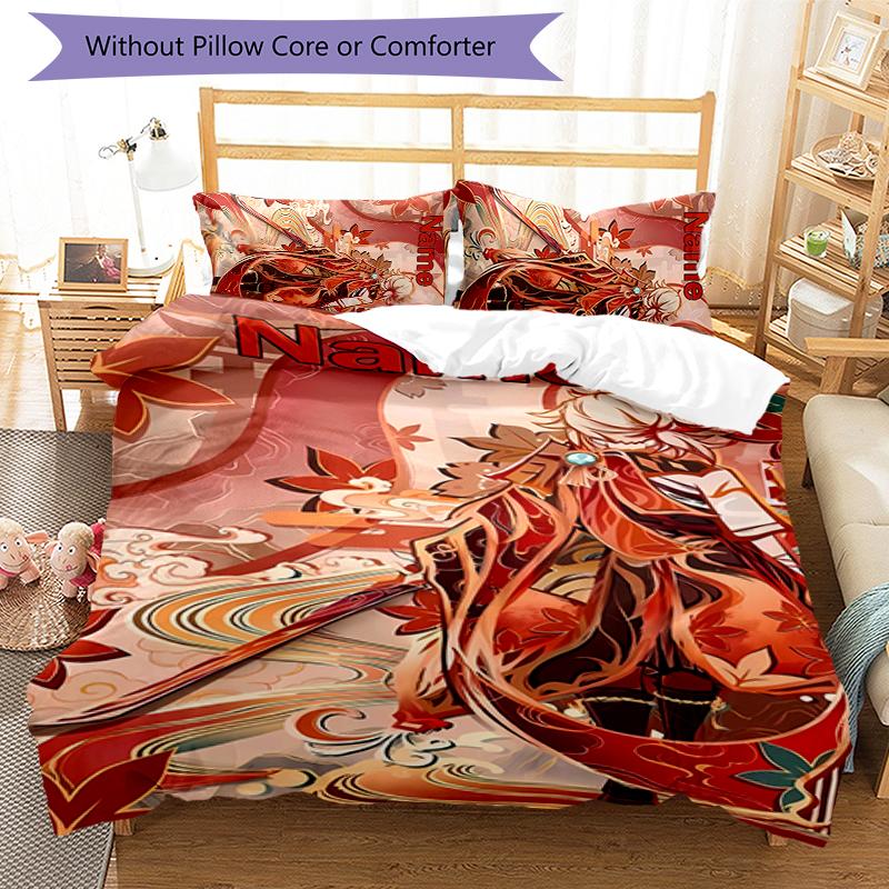 3pcs Custom Name Cartoon Genshin Impact Manye Bedding Set Duvet Cover Closure Includes 1 Duvet Cover & 2 Pillowcases for All Seasons Bedroom Decor