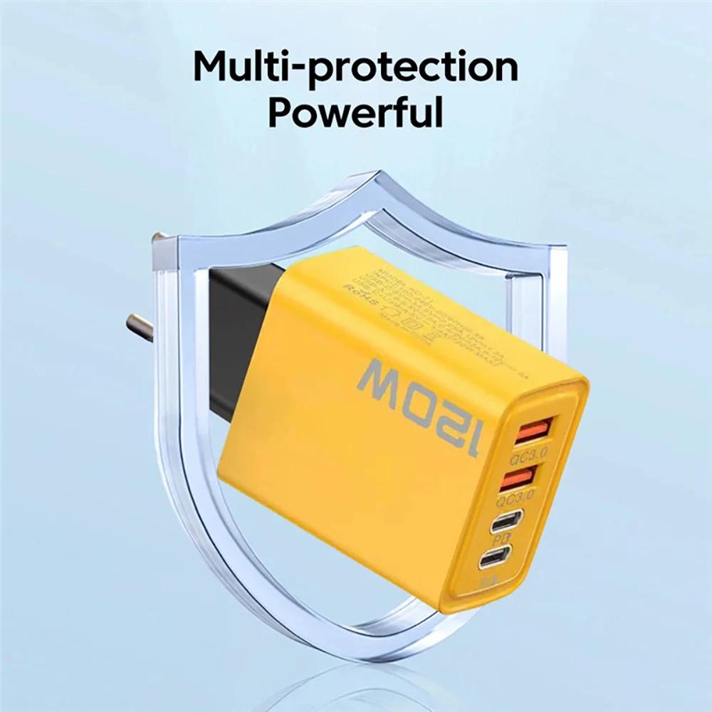 Încărcător Telefon Dublu USB 4 Porturi Încărcare Rapidă QC3.0 Adaptor Încărcător Tip C Încărcare Rapidă PD Dublă 120W Încărcător Telefon Mobil pentru Smart Phone