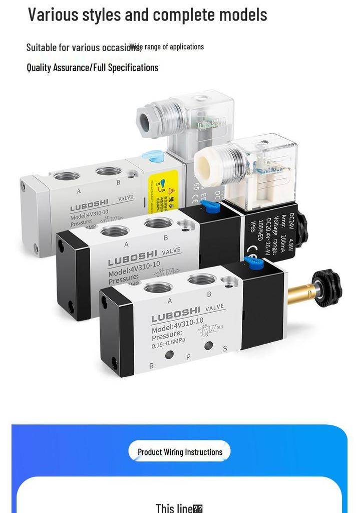220V Pneumatický solenoidový ventil 4V410-15: 8mm Konektor, 2-polohový 5cestný řídicí ventil pro válec, 24V Směrový pneumatický ventil.