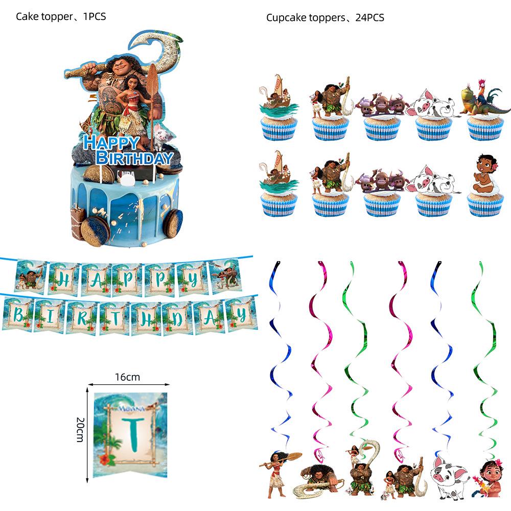 Moana Birthday Cake Toppers & Balloon Swirl Decoration Set