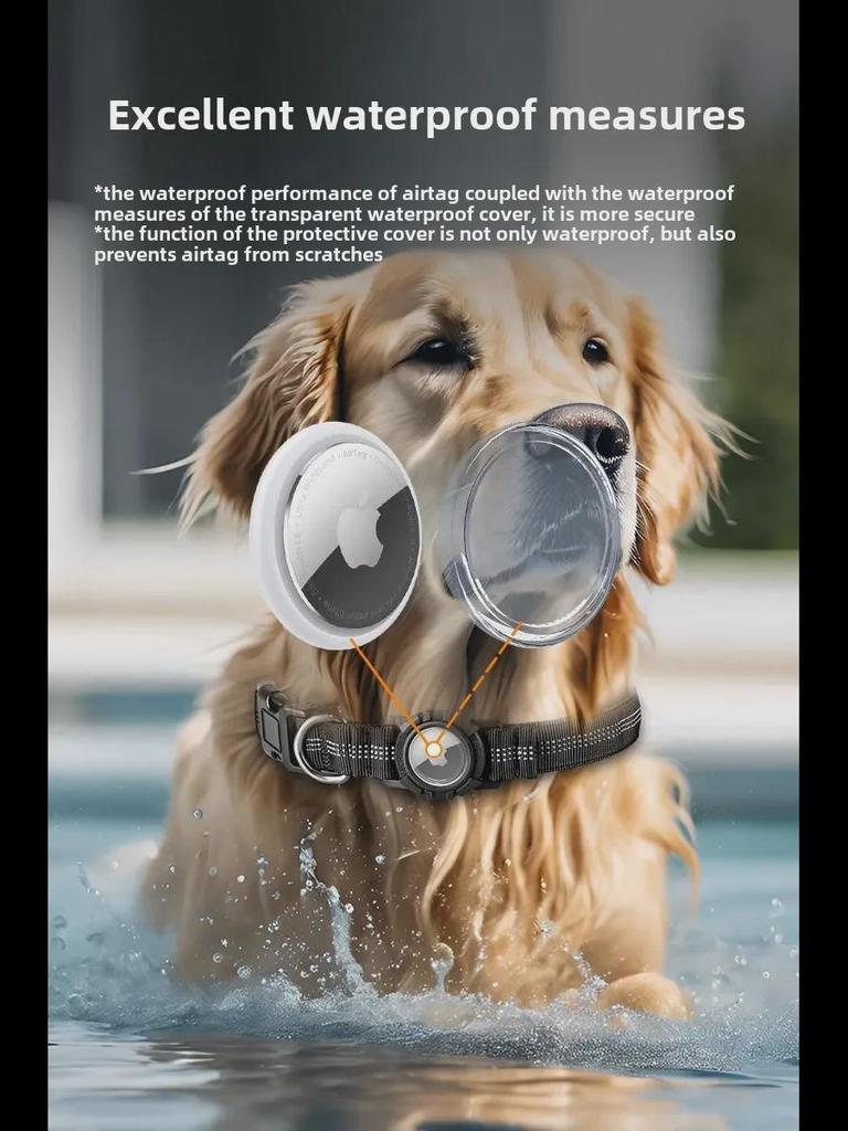 Reflective Waterproof AirTag Dog Collar with Transparent Cover & Anti-Lost Locator