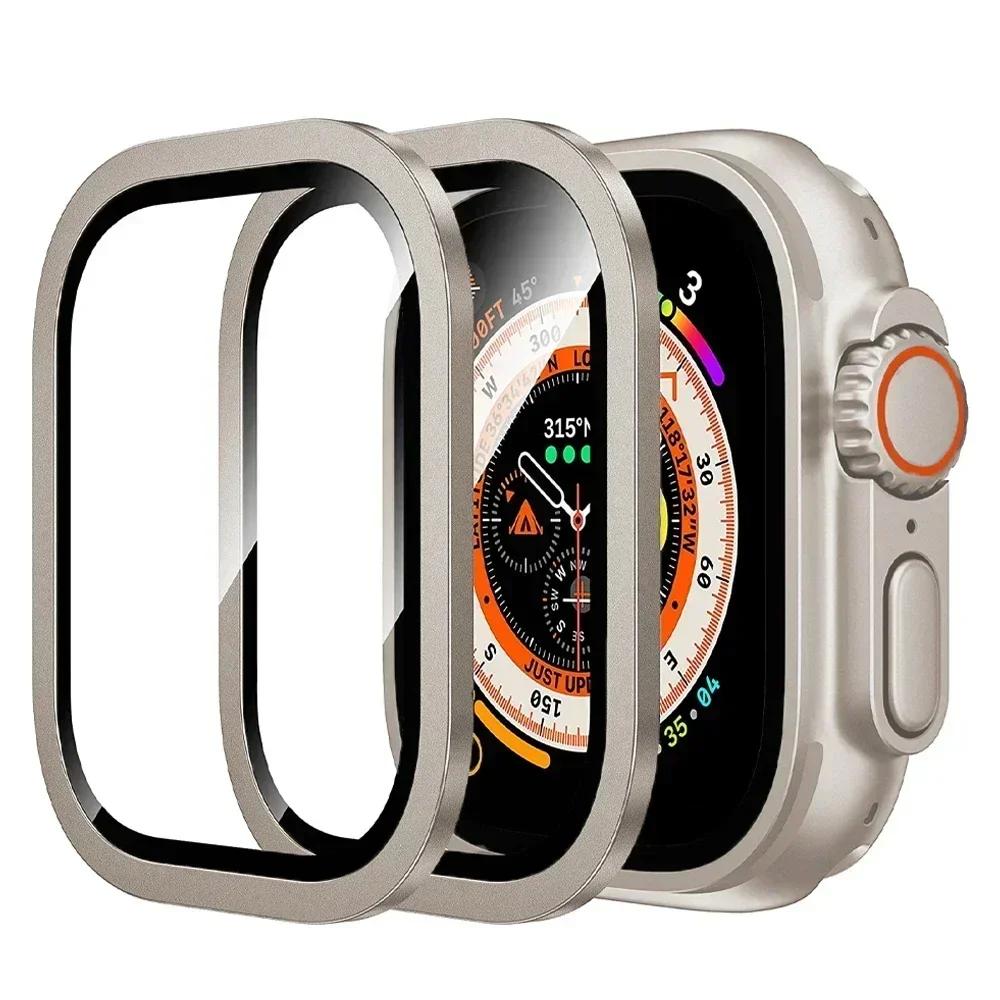 2PCS Tempered Glass for Apple Watch Ultra 49mm Titanium Metal Frame Anti-Scratch film Serie Ultra 2 Screen Protector Accessories