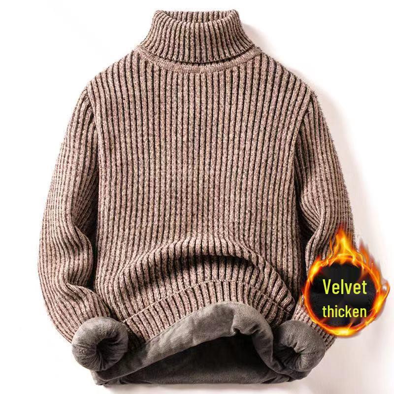 Men's Thick Velvet Chenille High Neck Sweater - Trendy, Loose Fit, Warm Solid Color Knit for Autumn/Winter