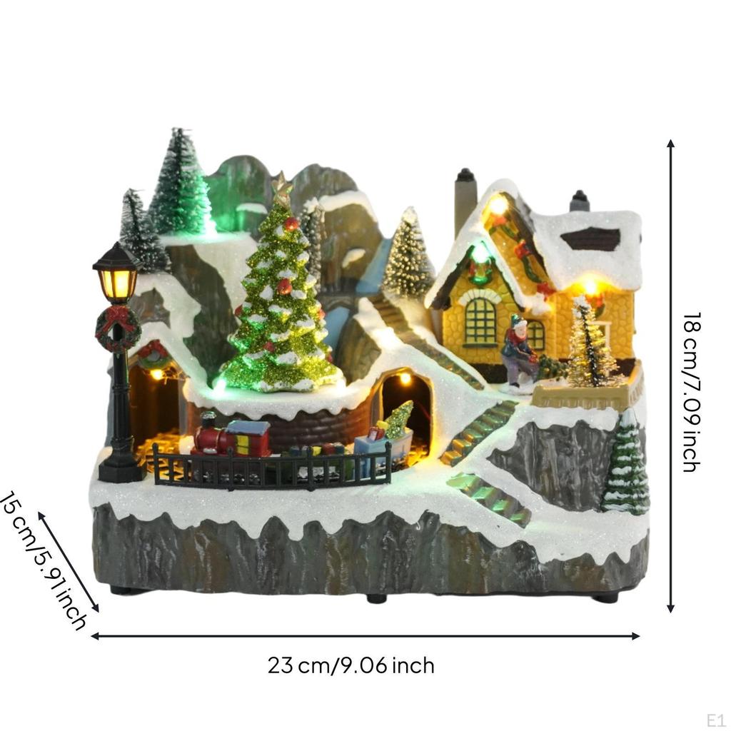 Christmas Village House with Train Light-up Moving