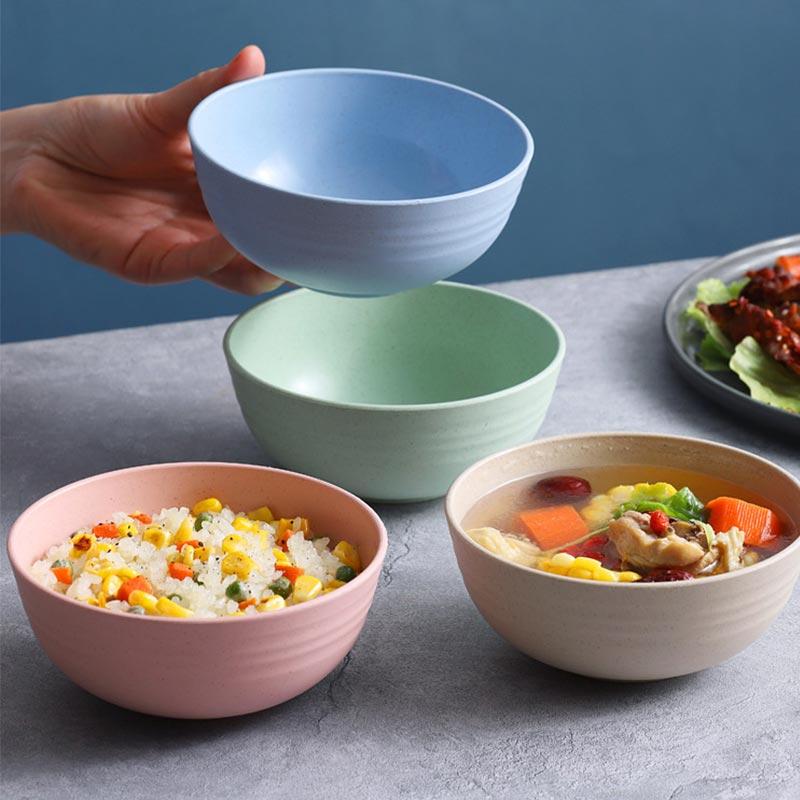 8/6Piece Set Nordic Wheat Straw Bowl Home Salad Bowl Children's Creative Plastic Bowl Student Dormitory Rice Bowl Tableware Set