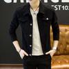 Men Spring Autumn Denim Jacket Solid Color Turn-down Collar Long Sleeve Slim Fit