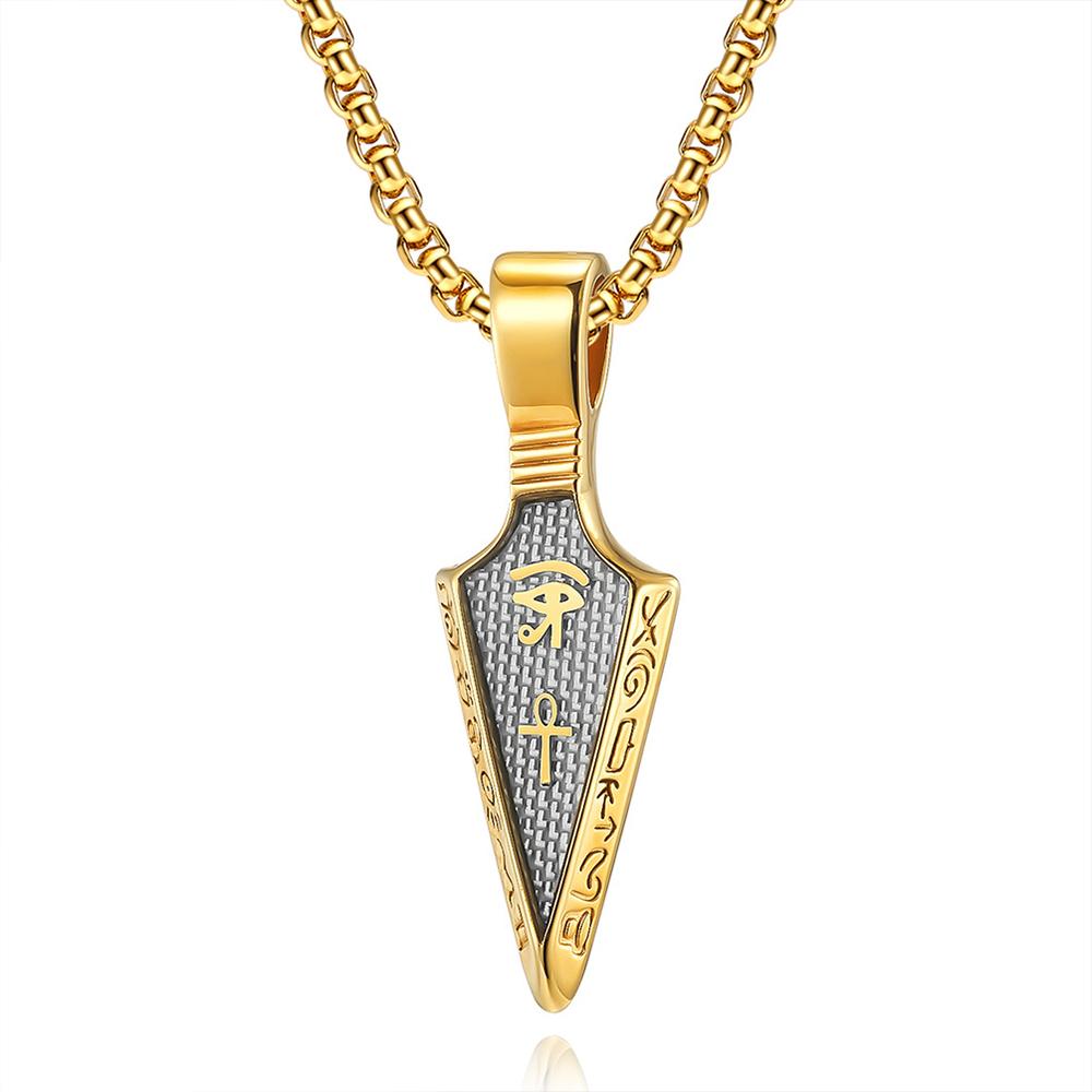 Men's Stainless Steel Ankh Cross Spearhead Pendant Necklaces Fashion Vintage Eye of Horus Necklace Punk Amulet Jewelry Wholesale