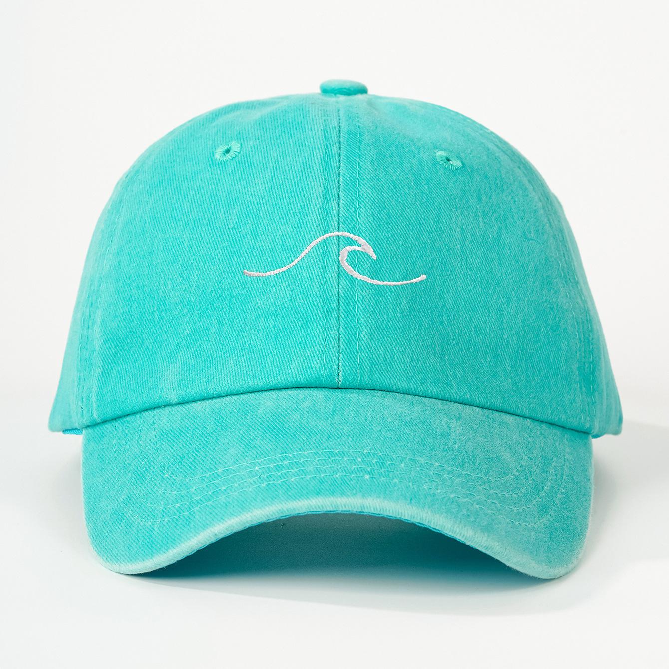 

Simple Wave Ripple Embroidery Baseball Cap Solid Color Washed Cotton Hip Hop Snapback Hat For Women And Men Summer Outdoor озеро синього кольору
