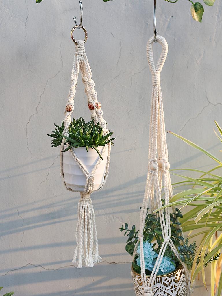 4Pcs Macrame Plant Hanger Flower Pot Holder Handmade Hanging Basket Balcony Decorations Boho Garden Decoration Courtyard Decor