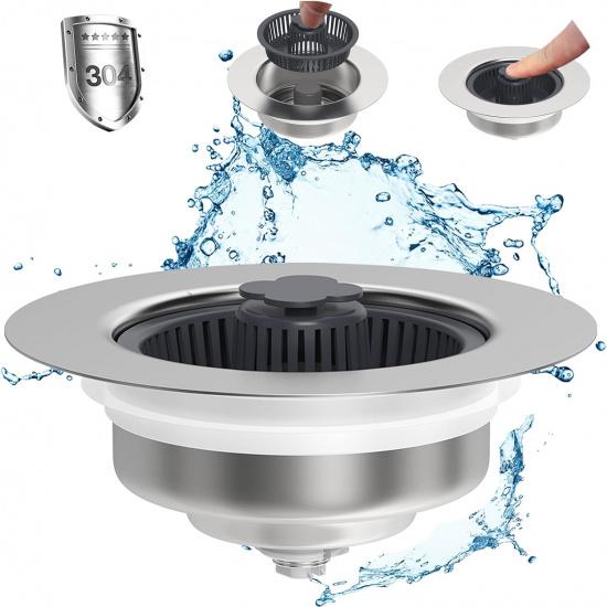 Upgraded 3 In 1 Kitchen Sink Drain Strainer - Stopper Set, Stainless Steel Kitchen Sink Stopper, Pop Up Anti-Clogging Sink Strainer Basket Filter for