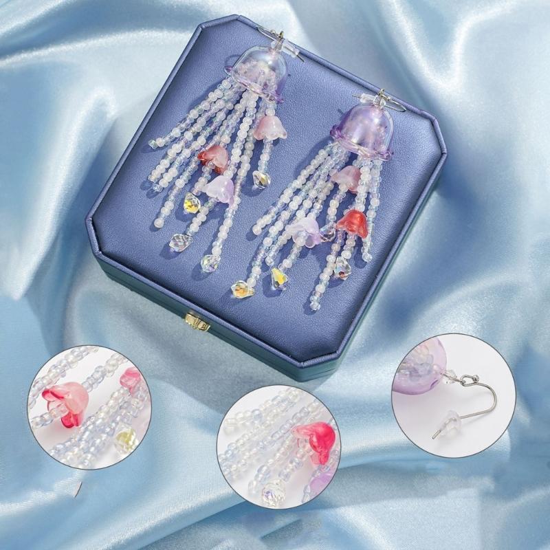 Handmade Jellyfish Dangle Earrings With Flowing Tassels Portable Accessory for Fashionable Ocean Lovers Outfits