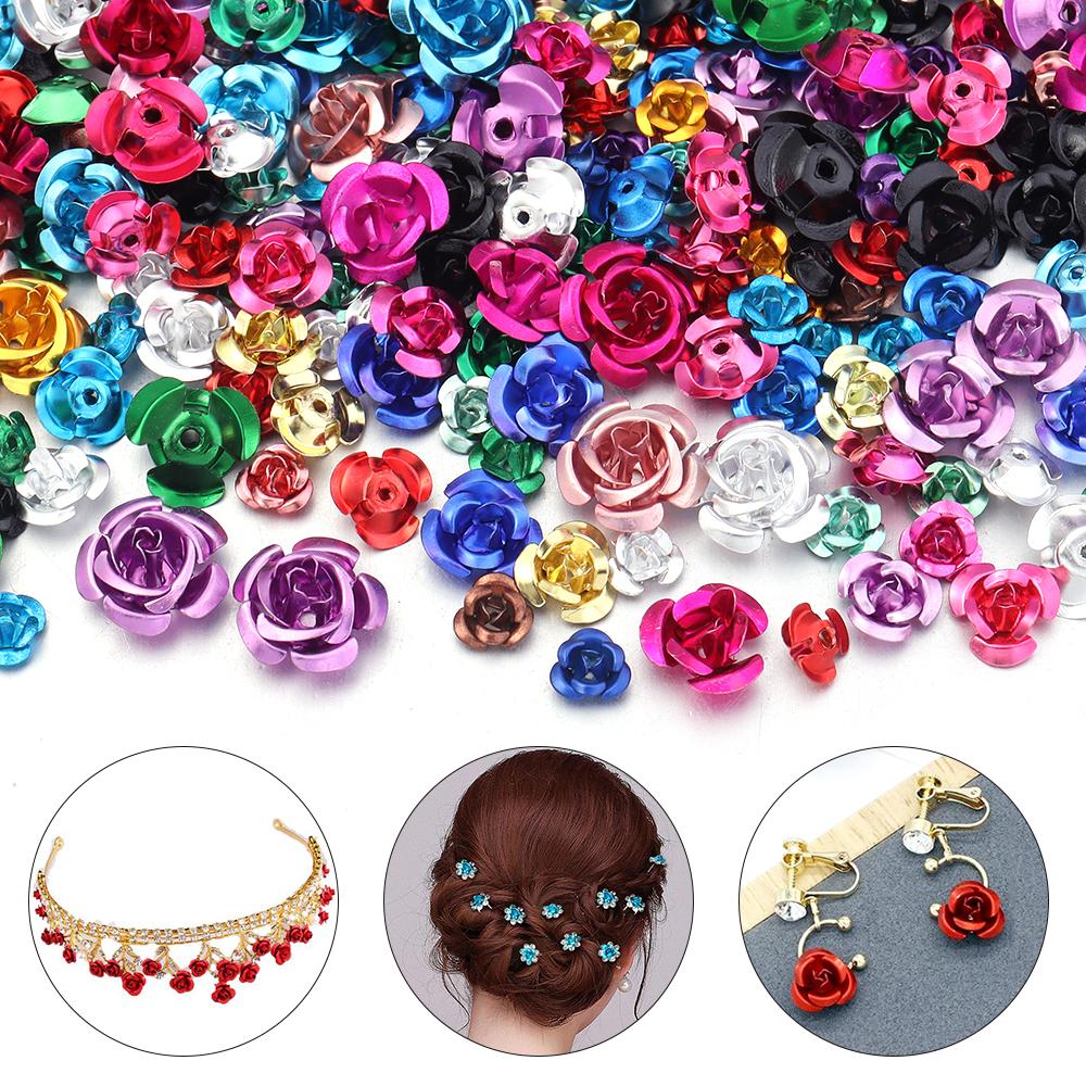 50/100pcs Aluminum Rose Flower Metal Mixed Color Flowers For Wedding Party DIY Jewelry Making Crafts Earring Headwear Decoration