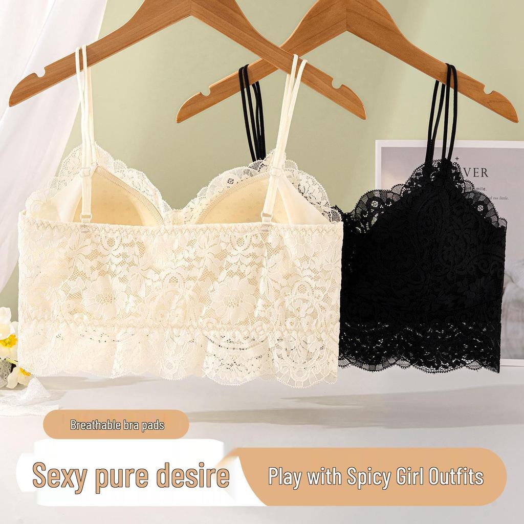 Lace Camisole Women's Beautiful Back Vest: Sexy, Strapless, Plus Size, Inner/Outer Wear with Chest Pads.