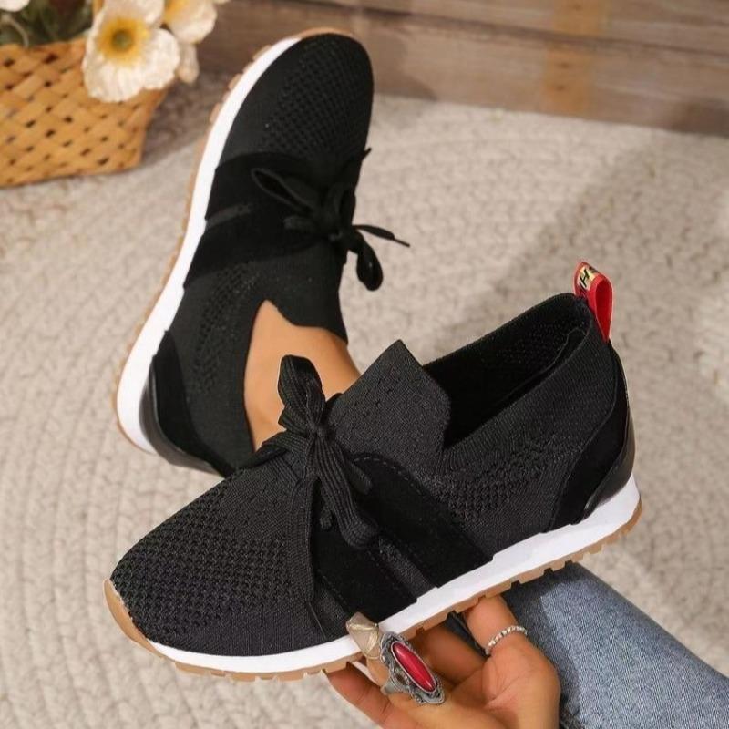2025 New Style Flyknit Mesh Breathable Casual Lightweight Lace-Up Chunky Heel Women's Casual Flats Women's Size 43