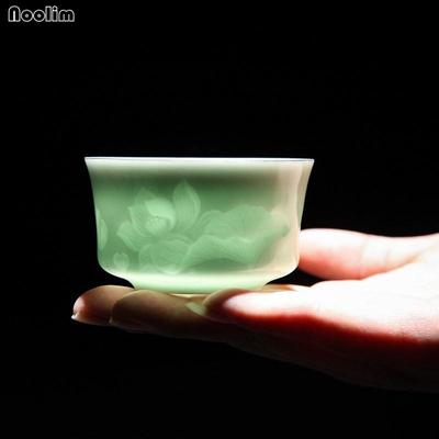 Tasse à thé Dragon Lotus sculptée à la main en céramique Jingdezhen céladon maître tasses à thé 100ML