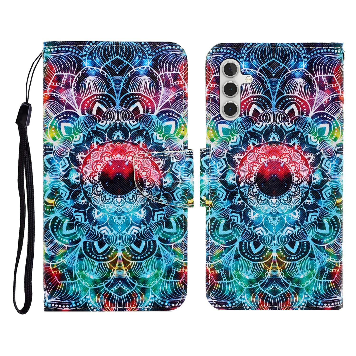 

For Samsung Galaxy S25 FE Case Pattern Printing Protective Leather Folio Phone Cover with Wrist Strap Mandala