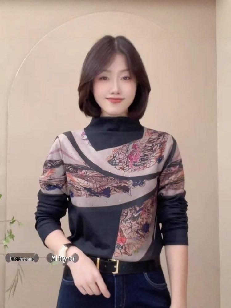 Women's Fashionable Warm Long Sleeve T-Shirt: Autumn/Winter Base Layer with Half High Collar