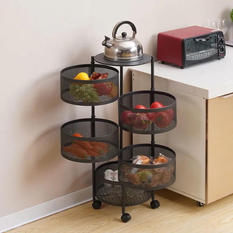 Kitchen Rotation Storage Storage Space Saving Shelf Multi-layer Round Dish Basket Cylindrical Fruits Vegetables Organization