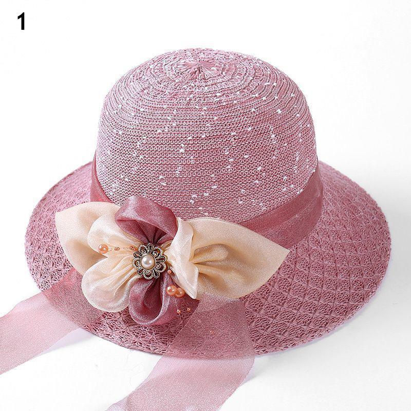 2024 Summer Sun Protection Hat Ladies Panama Caps Women Straw Hat Sun Hats Wide Brim Beach Cap Girls Bowknot Ribbon Outdoor
